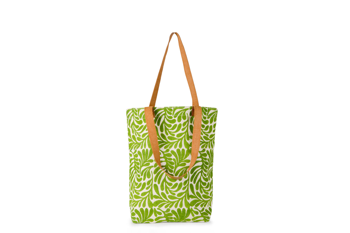 Block Print Tote with Leather Handle