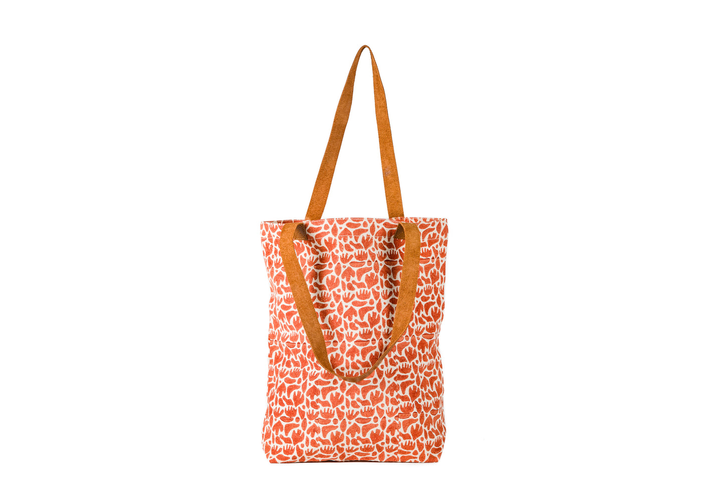 Block Print Tote with Leather Handle
